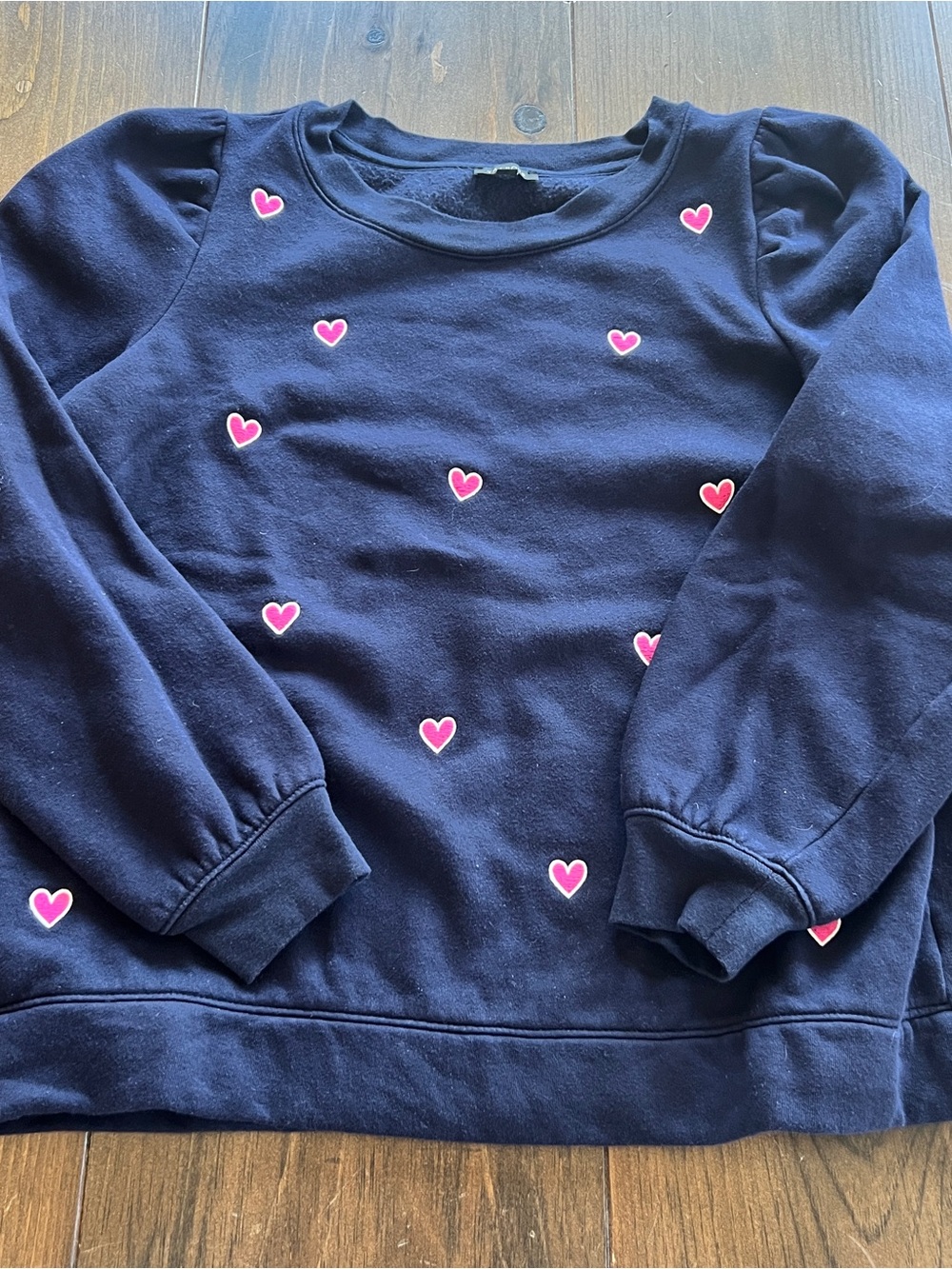 Talbots Embroidered Crewneck Sweatshirt with pink hearts-medium